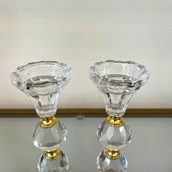 Faceted Crystal & Brass Candlestick Holders 9in Set of 2 Baroque Style NEW - Picture 3 of 10